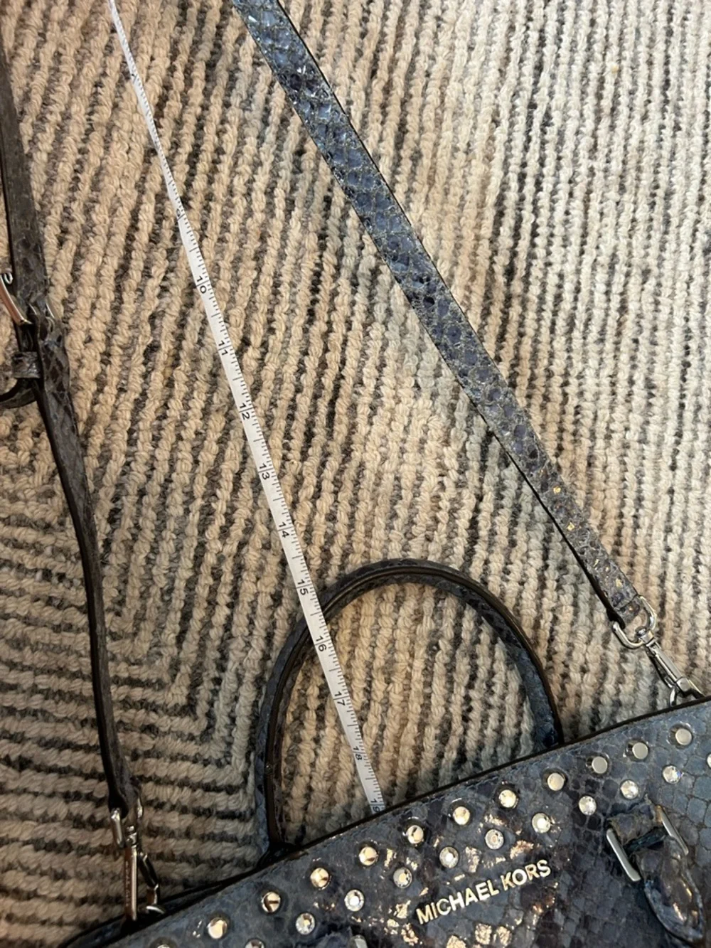 Michael Kors Snake-Embossed Studded Tote with Crossbody Strap Bag Purse Leather